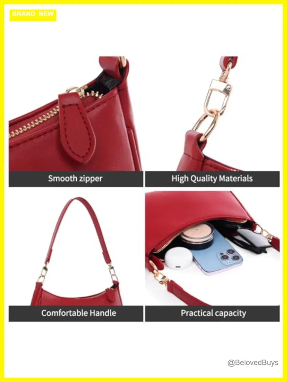 Faux Leather Hobo Crossbody Bag with Zipper Closure and Removable Straps
